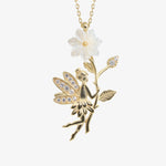 Magnolie Blume mit Fee Gold Silber Halskette LMLKL02996-GO