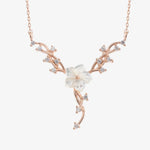 Magnolie und Efeu Rose Silber Halskette LMLKL03073