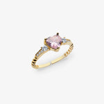 Funkelndes Herz Rosa solitär Gold Silber Ring LMLYZK00631-GO
