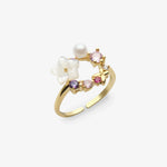 Frühlingswind mit Magnolie Gold Silber Ring LMLYZK00491-GO