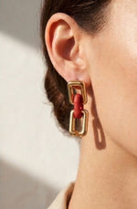 Elegante Edelstahl Ohrringe im Kettendesign – Gold & Bordeaux
