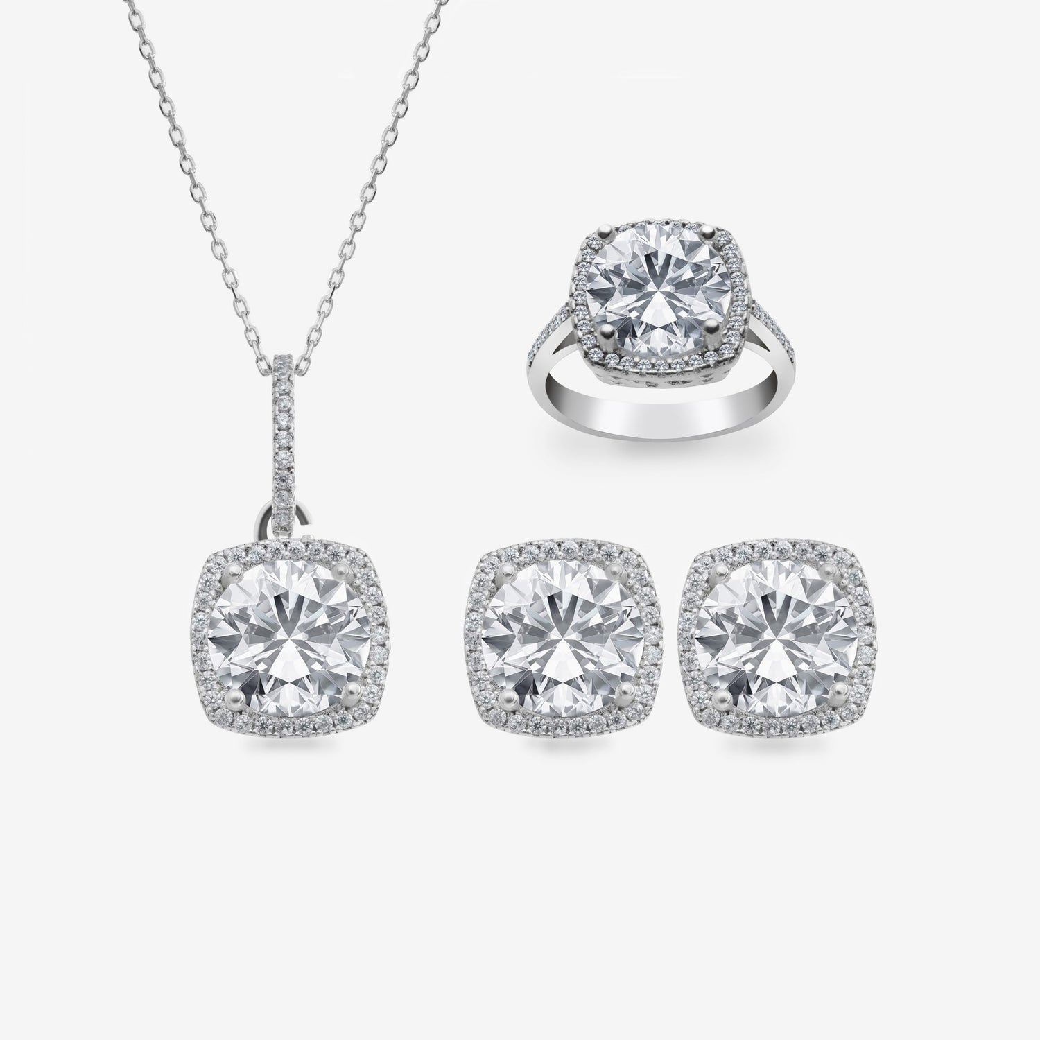 3.00 ct Eckiger Solitär Silber Set LMLUST00019