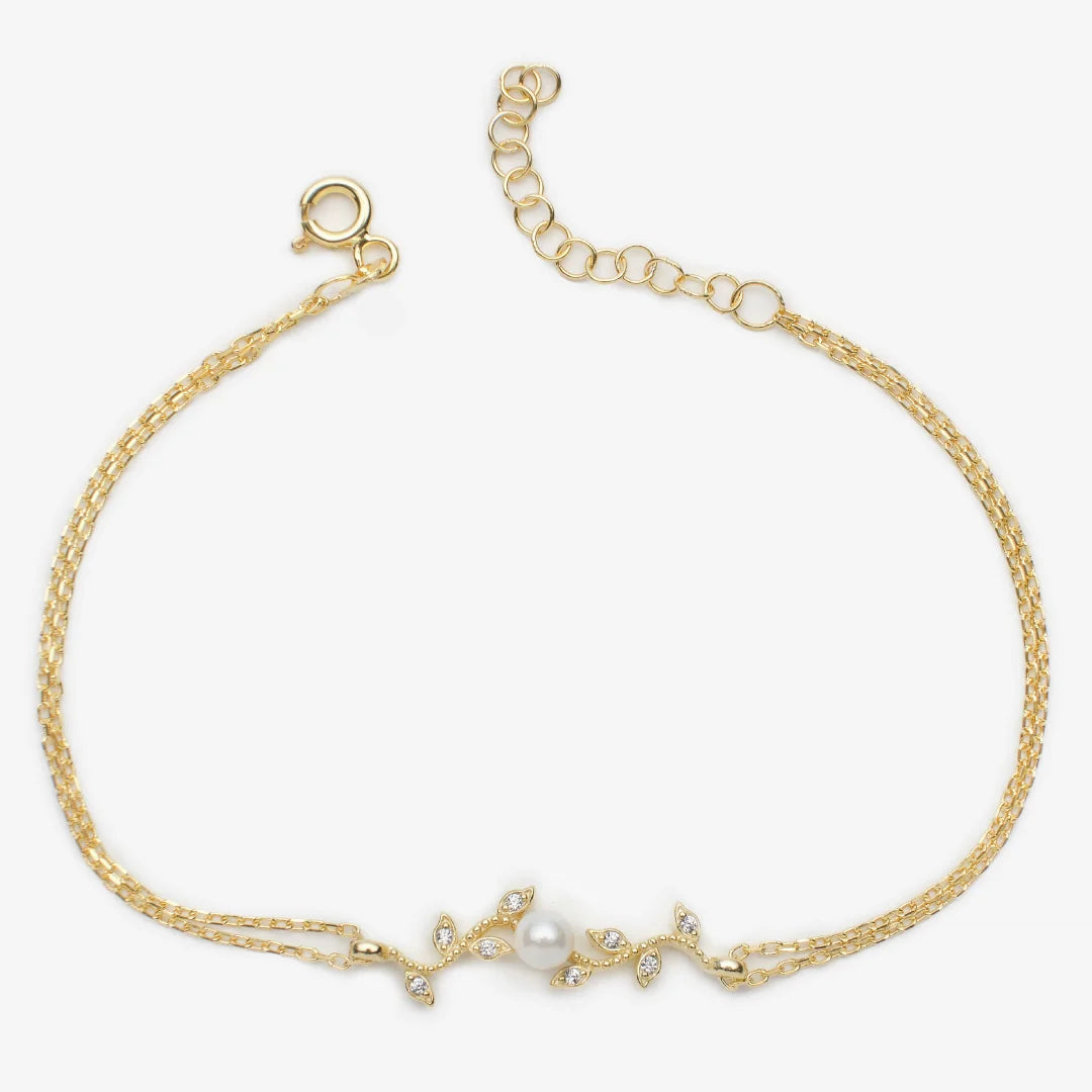 Diamantmontur mit Perle des Frühlings Silber Gold Armband LMLBL01361