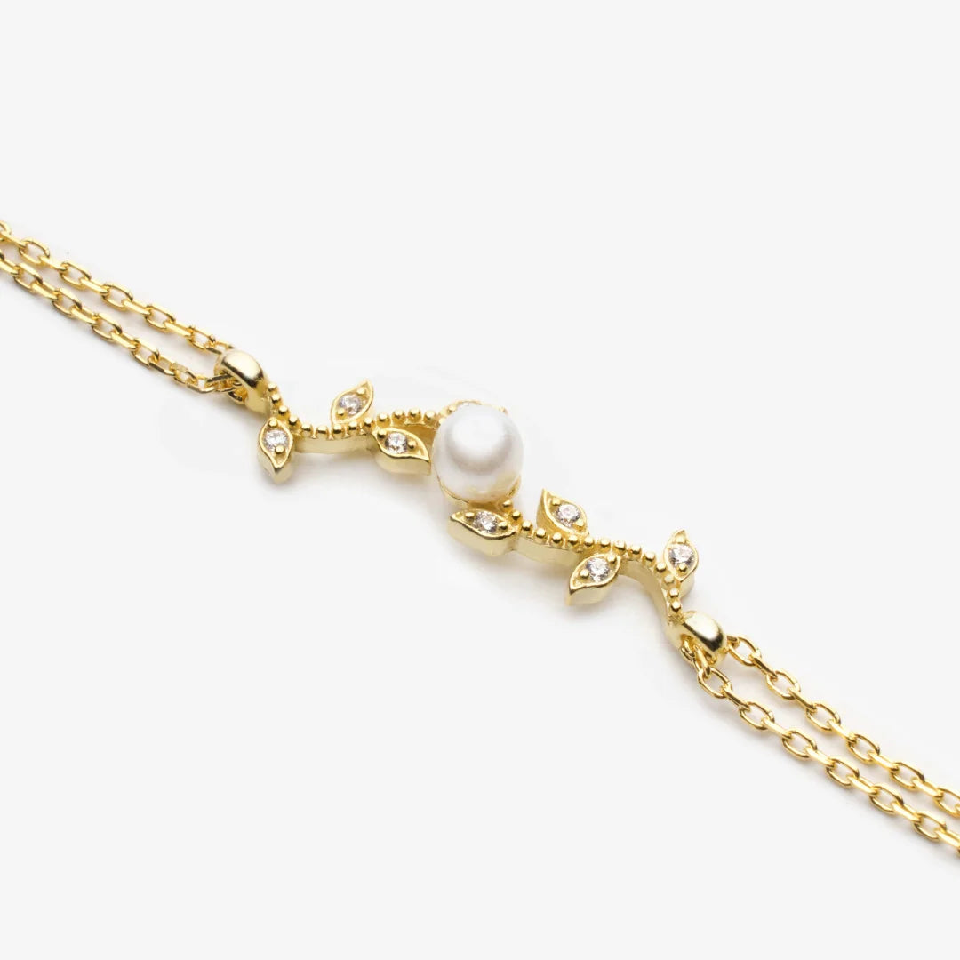 Diamantmontur mit Perle des Frühlings Silber Gold Armband LMLBL01361