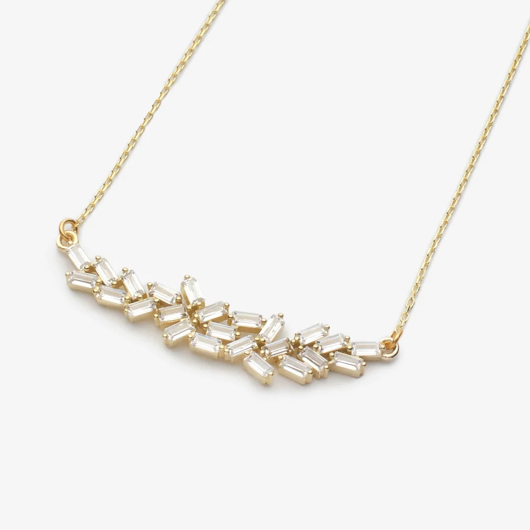 Baguette Blume Gold Silber Halskette LMLKL02735-GO