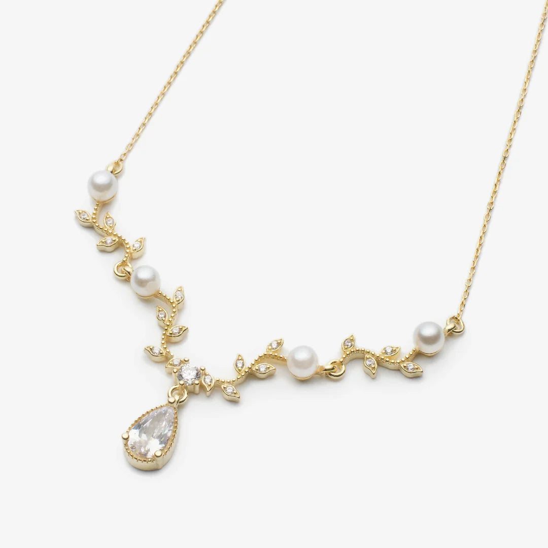 Diamantmontur mit Perle des Frühlings Gold Silber Halskette LMLKL03162