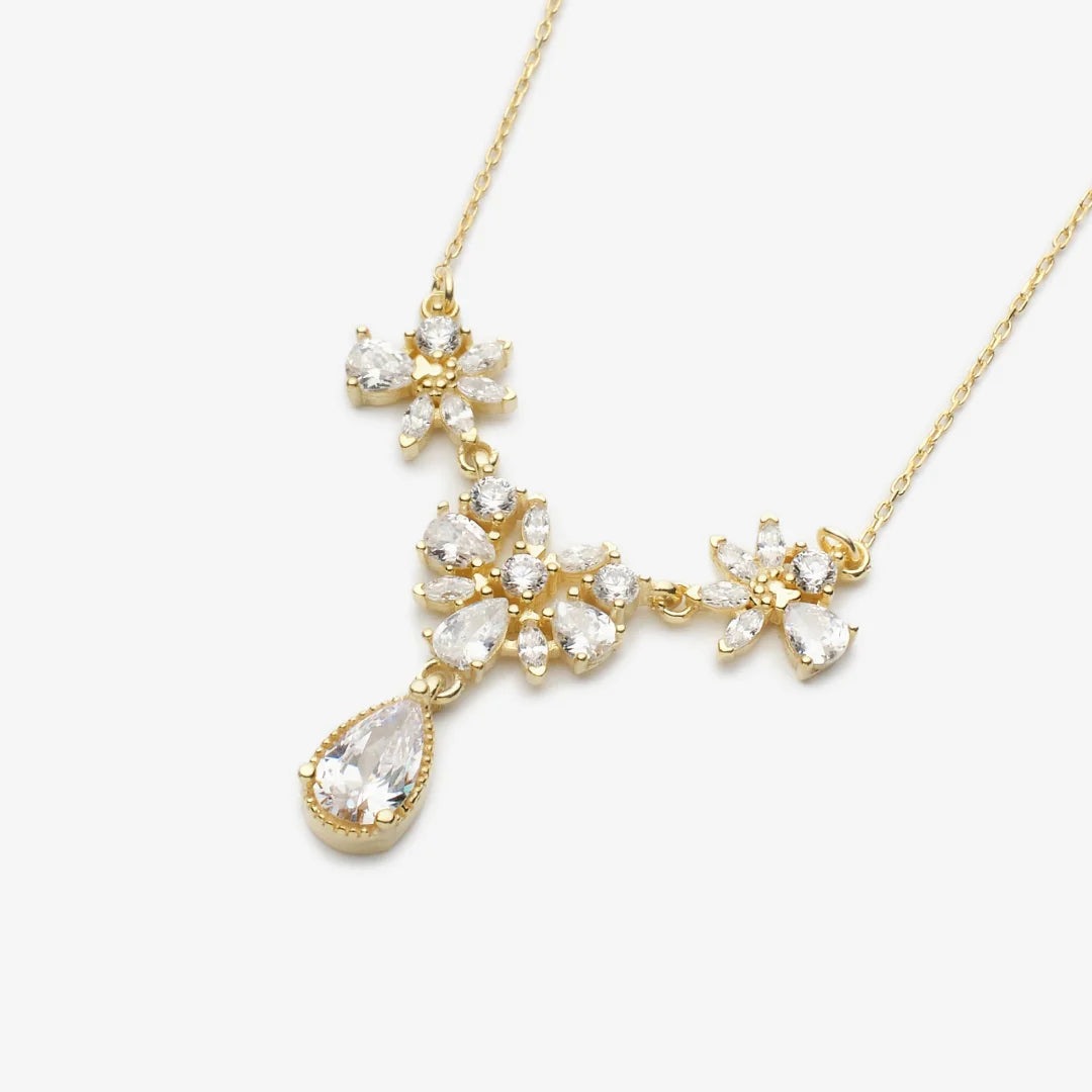 Diamantmontur funkelnde Tropfen Gold Silber Halskette LMLKL03181-GO