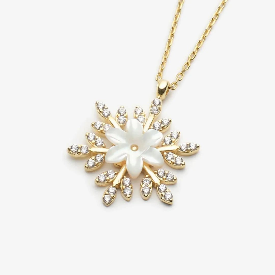 Funkelnde Schneeblume Gold Silber Halskette LMLKL02865-GO