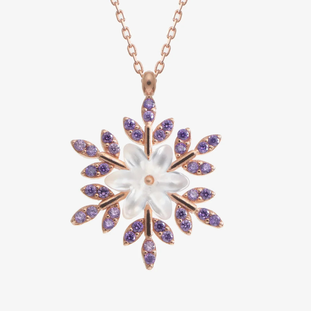 Schneeblume mit Amethyst Rose Silber Halskette LMLKL02864