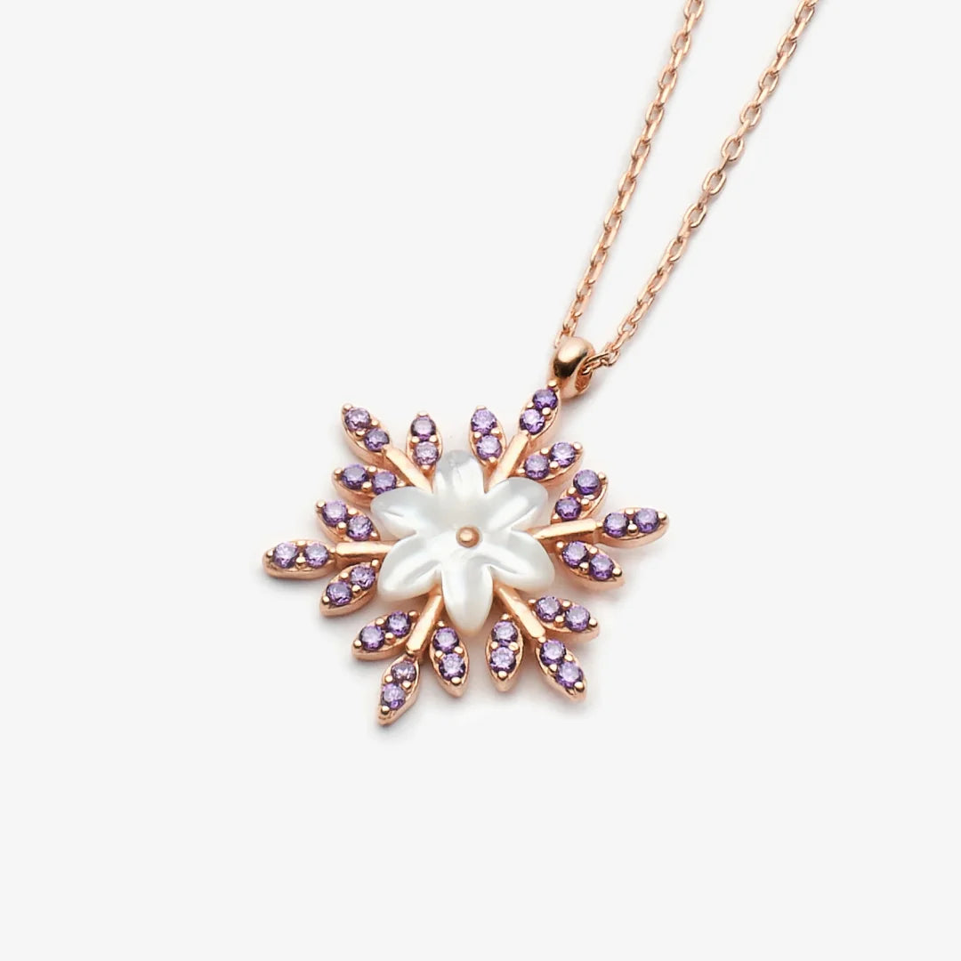 Schneeblume mit Amethyst Rose Silber Halskette LMLKL02864