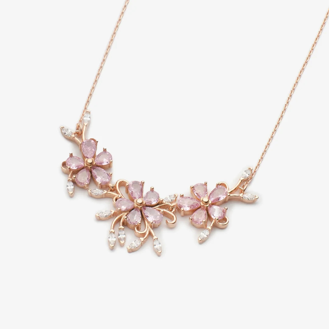 Diamantmontur mit rosa Steinen Rose Silber Halskette LMLKL03182