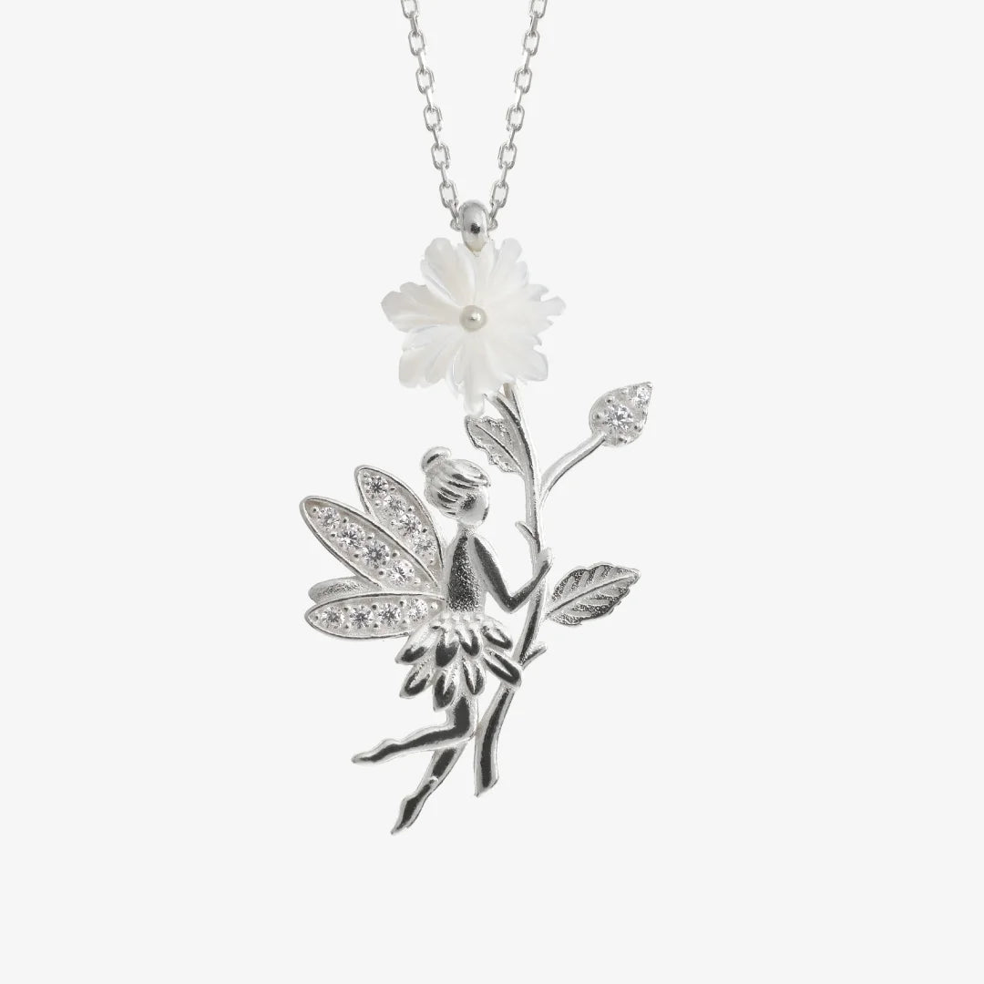 Magnolie Blume mit Fee Silber Halskette LMLKL02997-RH