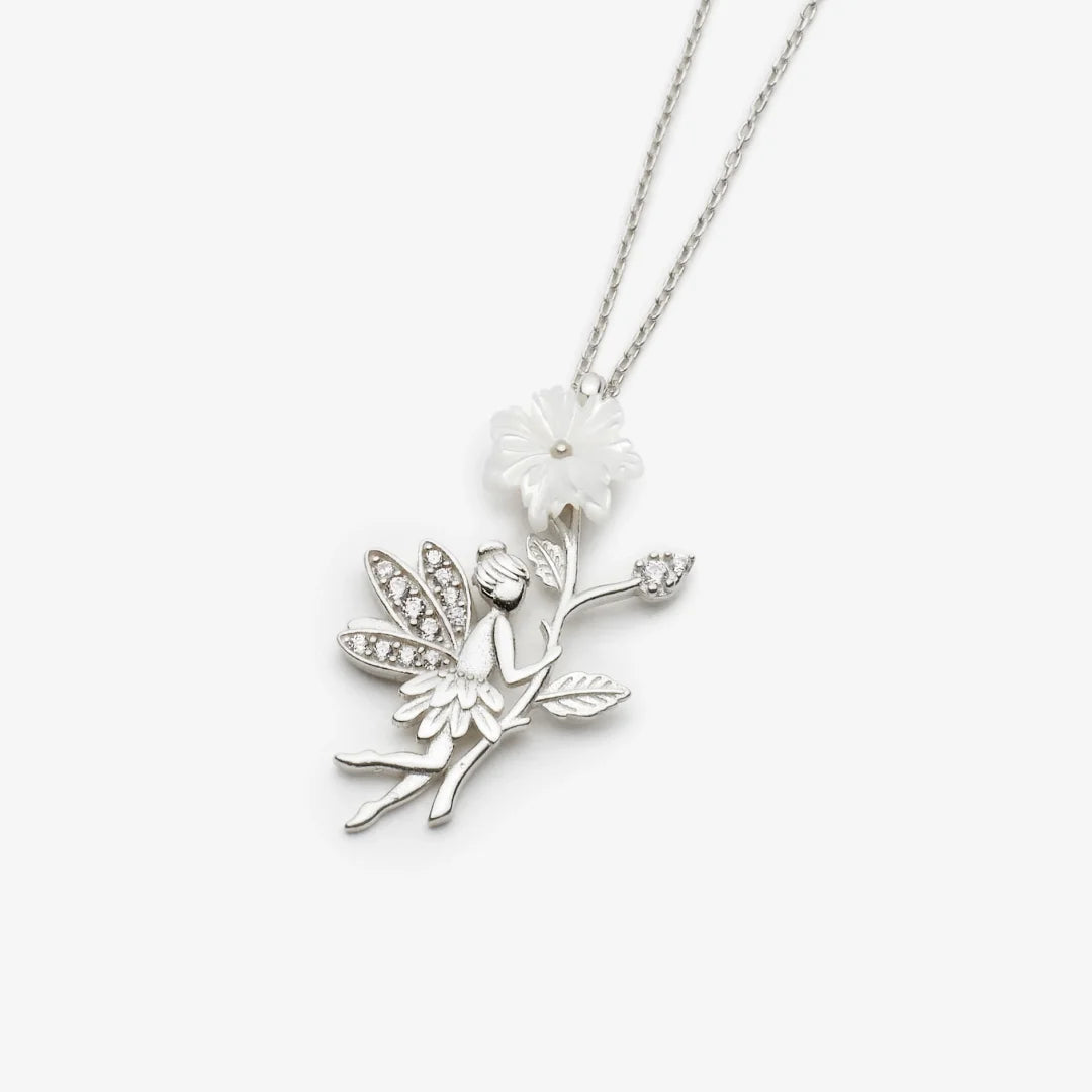 Magnolie Blume mit Fee Silber Halskette LMLKL02997-RH