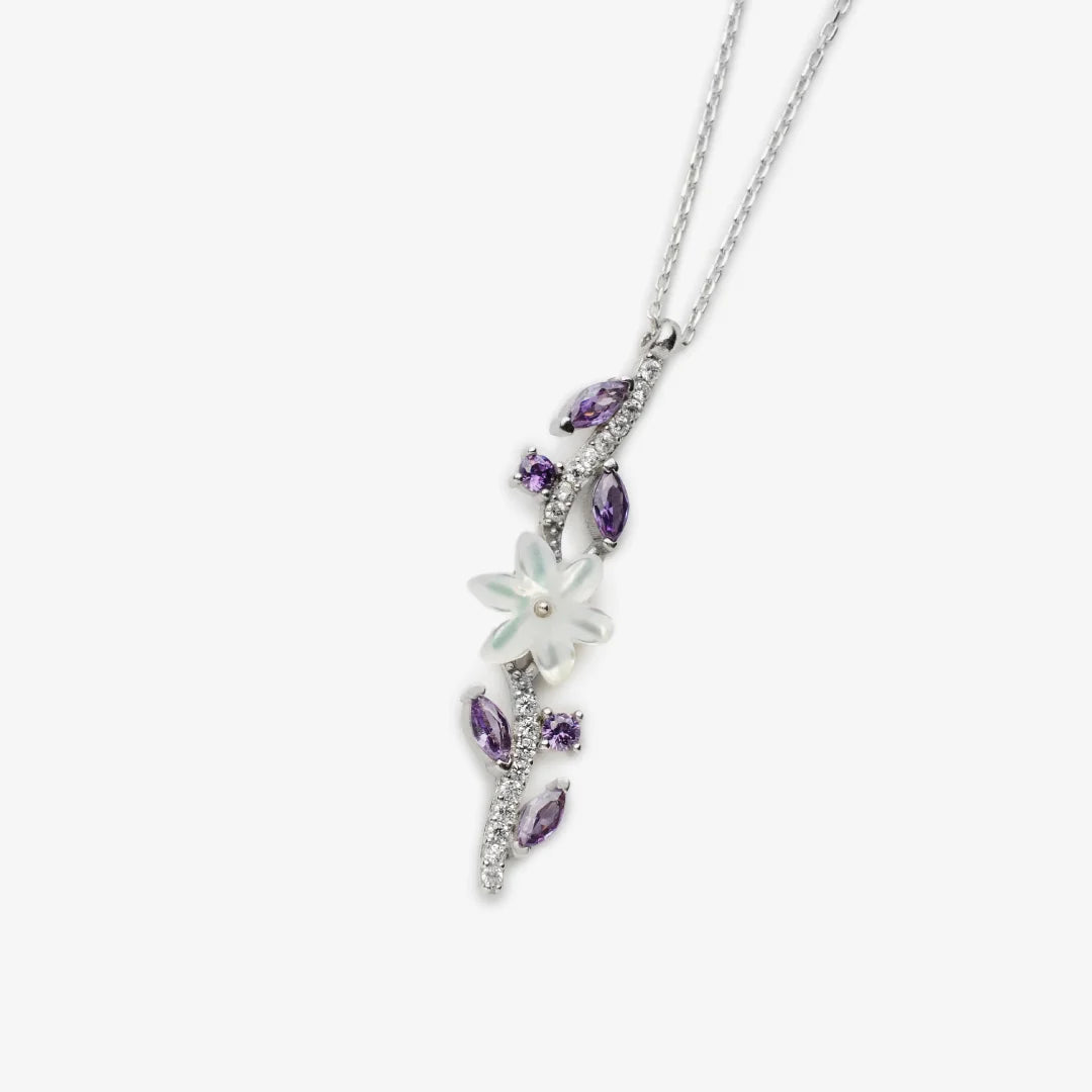 Elegante mit Amethyst Steinen Silber Halskette LMLKL03092-RH