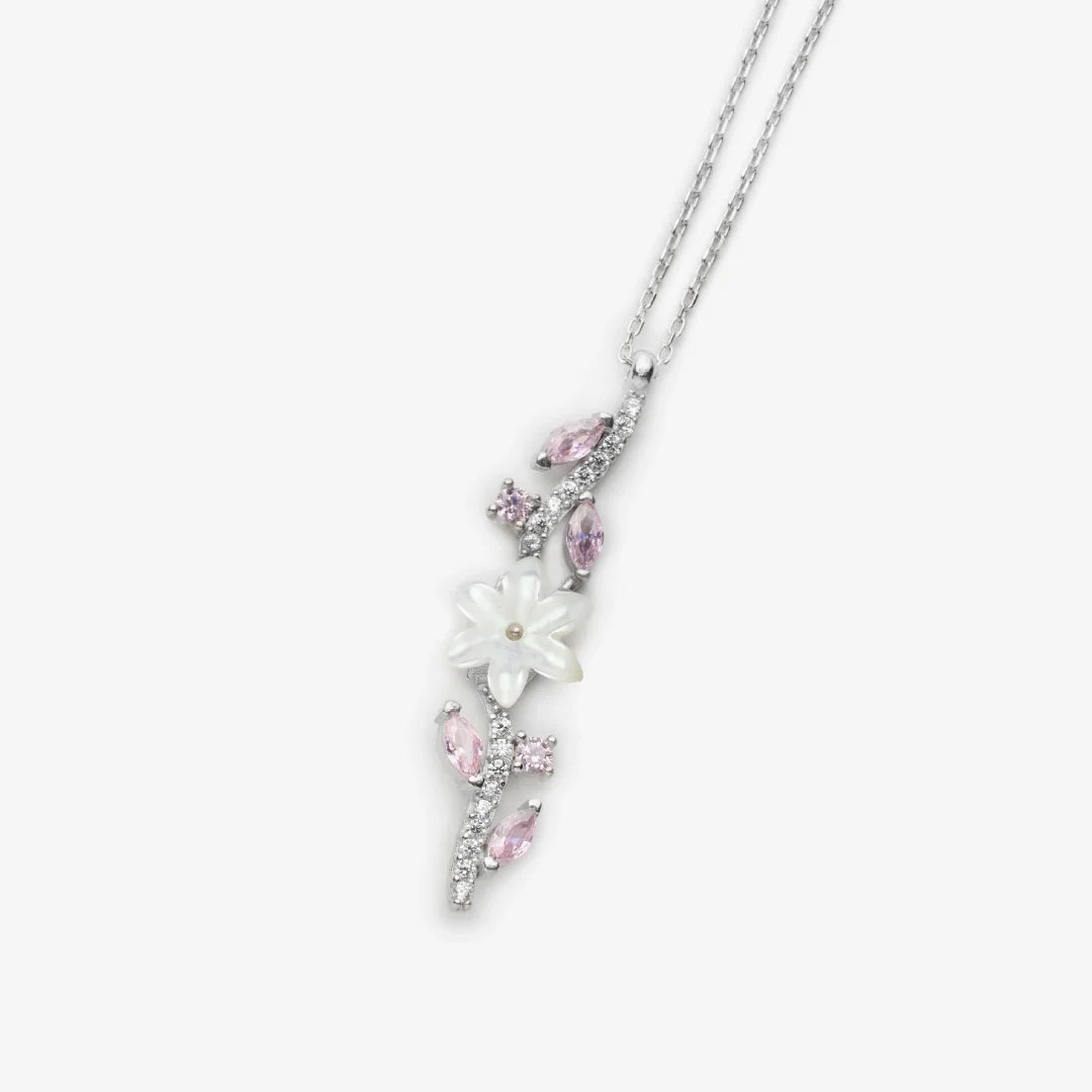 Elegante mit Rosa Steinen Silber Halskette LMLKL03090-RH