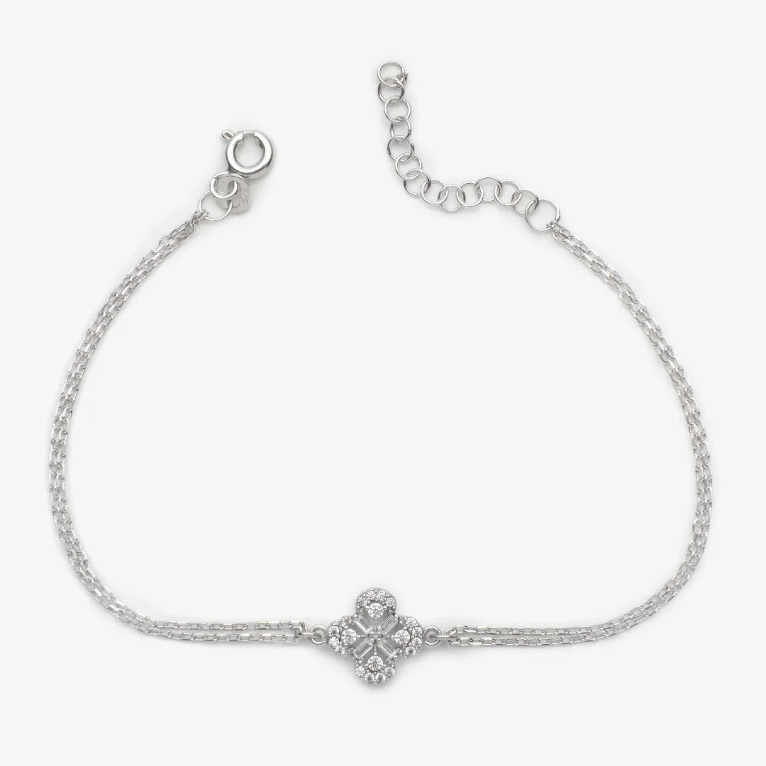 Weg des Wassers Baguette Blume Diamantmontur Armband Silber Rhodiniert LMLBL01498