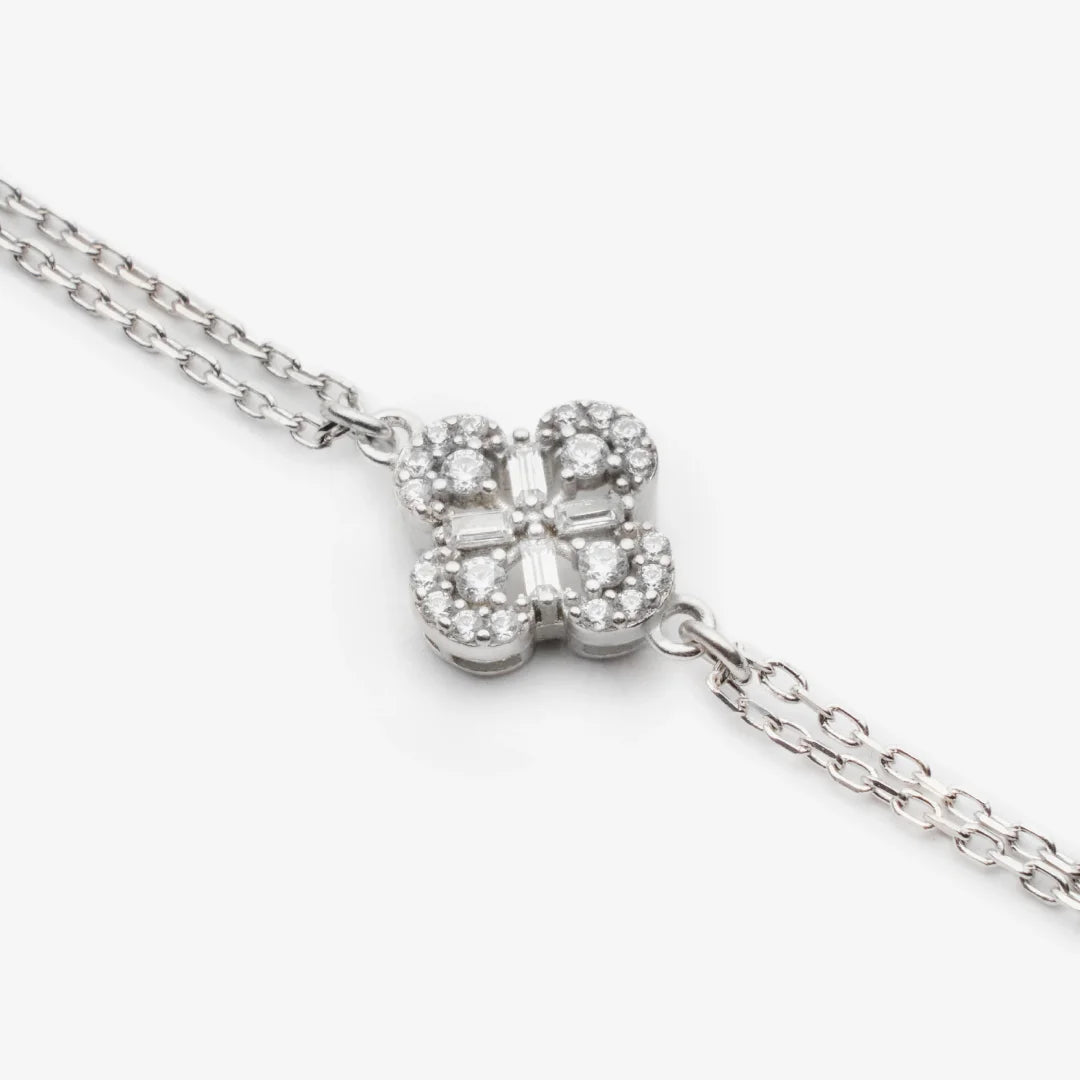 Weg des Wassers Baguette Blume Diamantmontur Armband Silber Rhodiniert LMLBL01498
