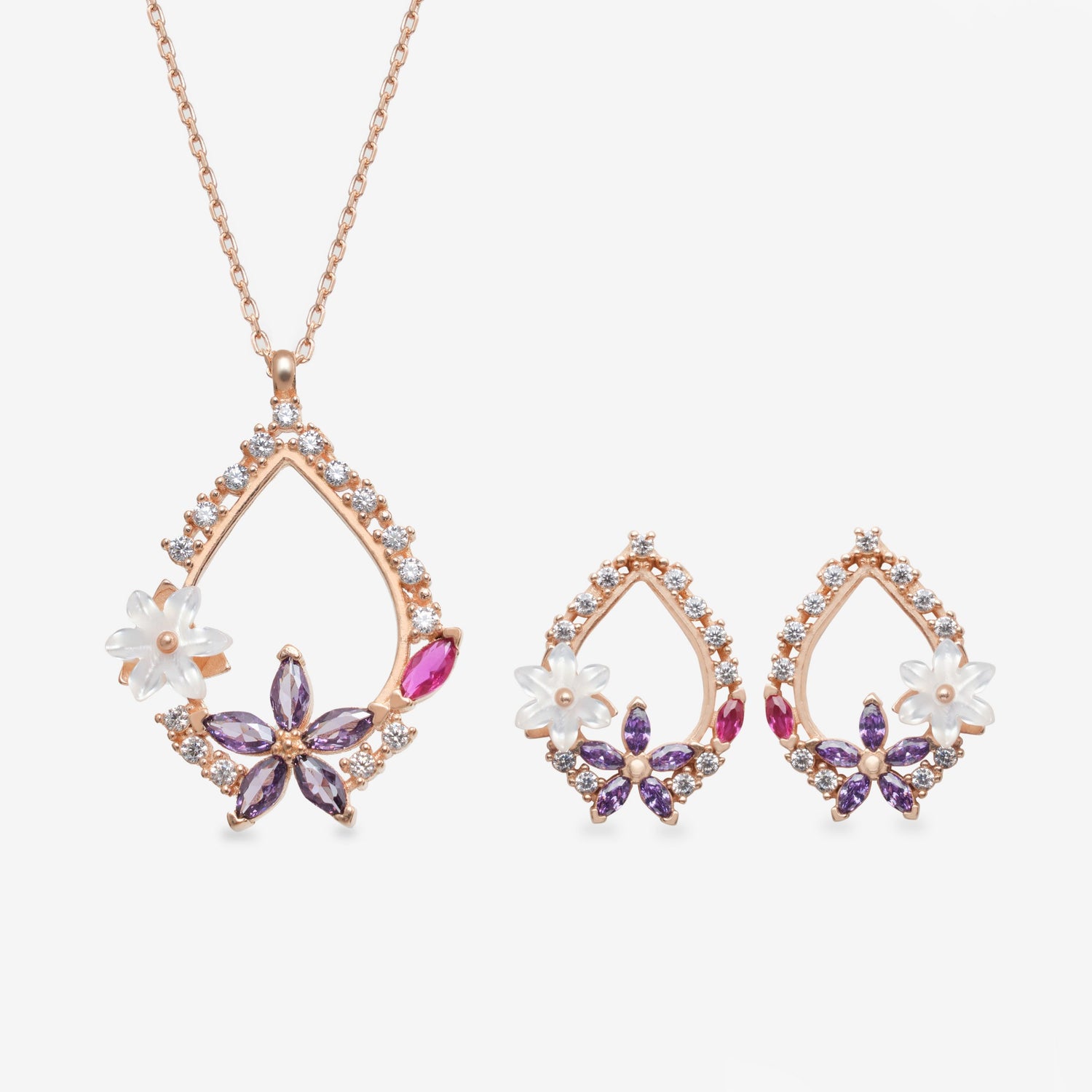 Magnolienblumen Rose Silber Mini Set LMLUST00463