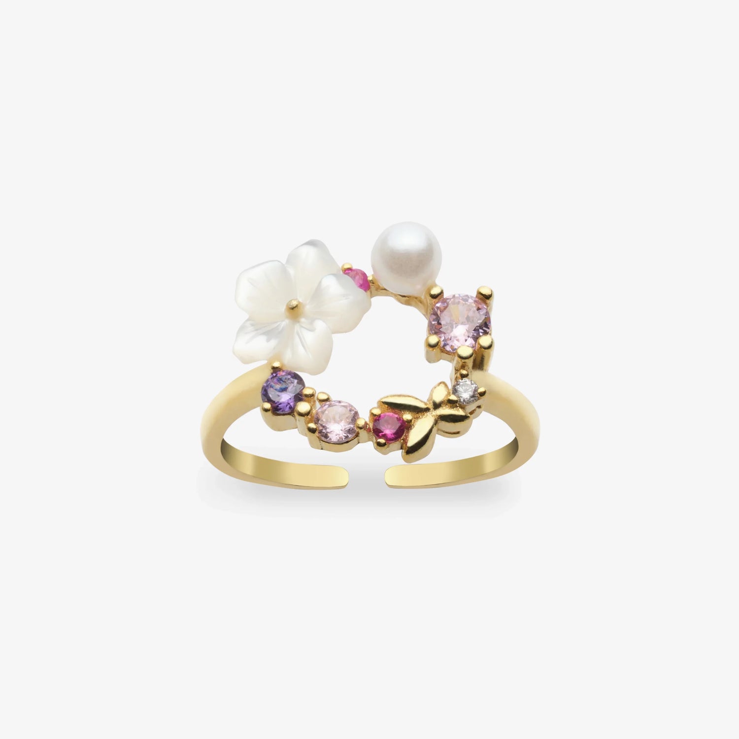 Frühlingswind mit Magnolie Gold Silber Ring LMLYZK00491-GO
